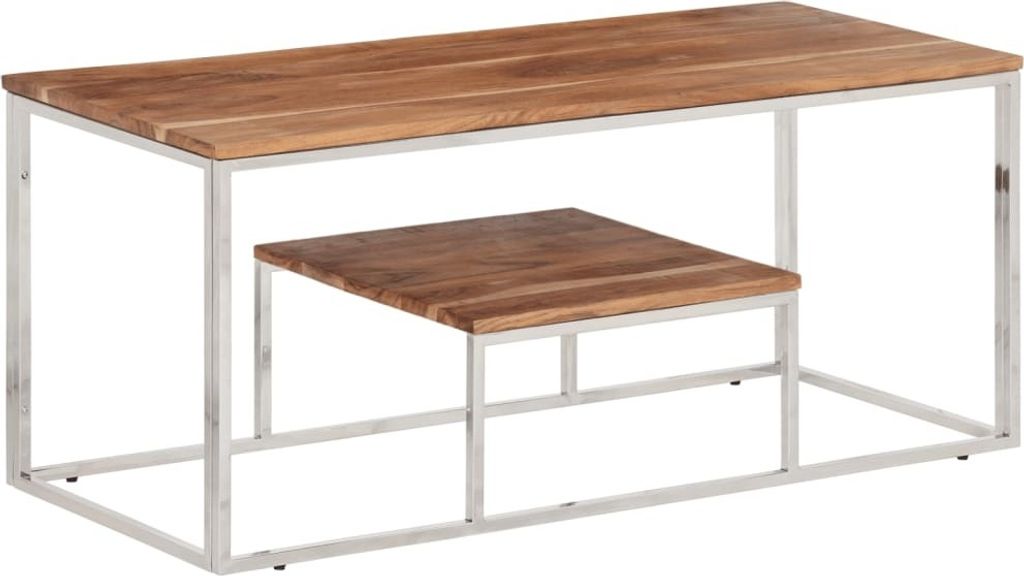 Couchtisch Silbern Edelstahl und Massivholz Akazie