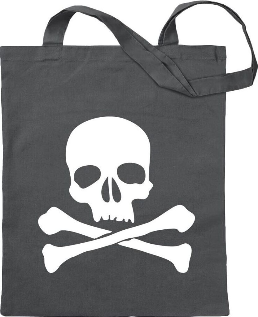 Kiwistar - Baumwolltasche - stahlgrau - Totenkopf - Todessymbol - Piraten - Tragetasche Stoffbeutel Umhängetasche Langer Henkel
