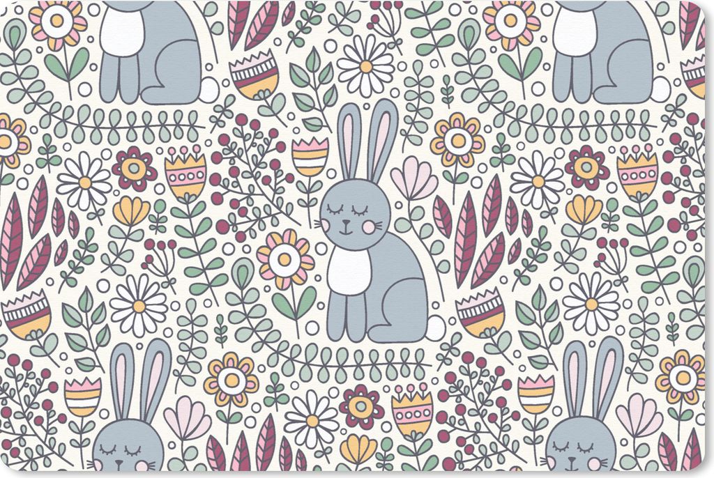 MuchoWow Mauspad Mousepad Kaninchen - Blumen - Regenbogen - Kinder - Design 27x18 cm - Mousepads - Maus Mat - Pad - Mausunterlage - Büroartikel ...