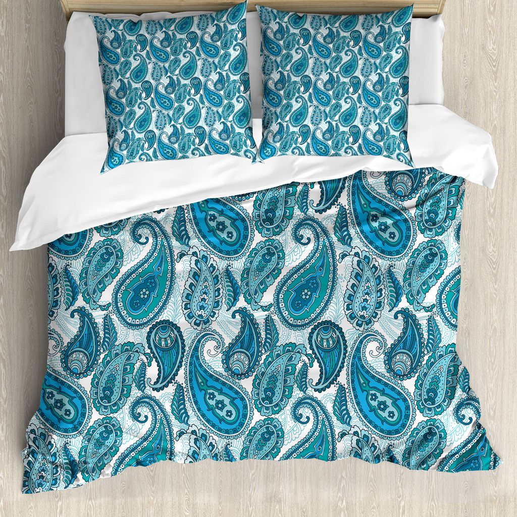 ABAKUHAUS Paisley Bettbezug, Ozean-Streifen und Blumen, Milbensicher Allergiker geeignet mit Kissenbezügen, 155 cm x 220 cm - 80 x 80 cm, Blau und...