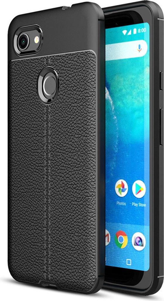 Hülle Google Pixel 3a XL Lederoptik Schutzhülle TPU Silikon elastisches Case Kameraschutz Handyhülle Naht-Look Schwarz