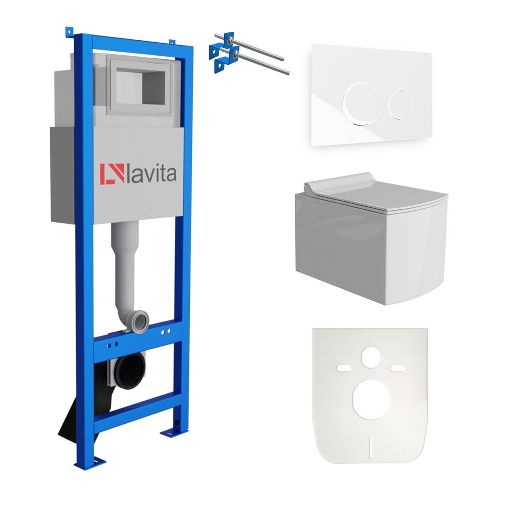Lavita LAV 101 Vorwandelement für WC 40cm + Wand Hänge Tiefspül WC FAGO Weiß Spülrandlos + Bedienplatte LAV 200.4.1 Weiß | Komplettset | Unt...