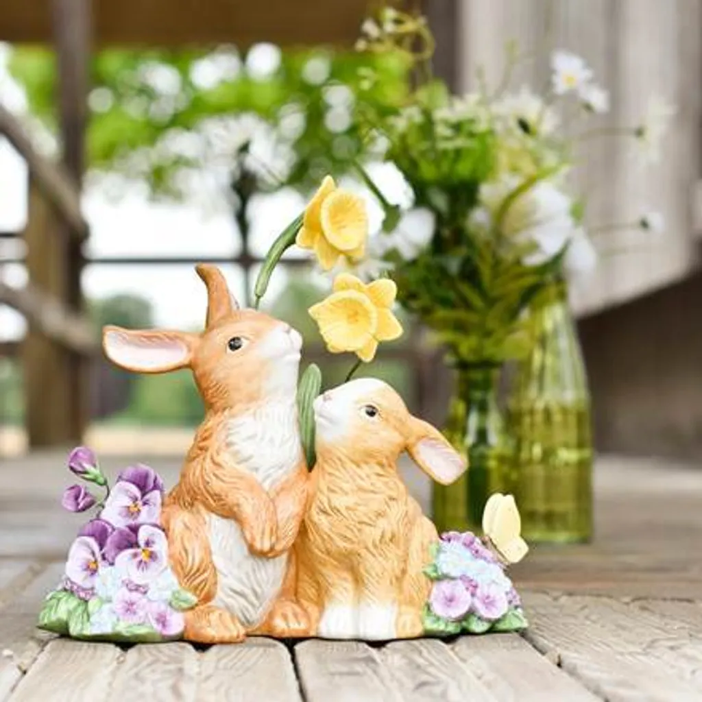 Statuette Couple de Lapins en Faïence Multicolore pour Décoration de Pâques - 8