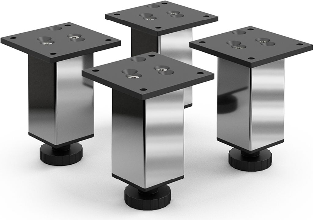 4er Set sossai Höhenverstellbare Aluminium Möbelfüße 100mm in Chrom Schrankfüße Sockelfüße