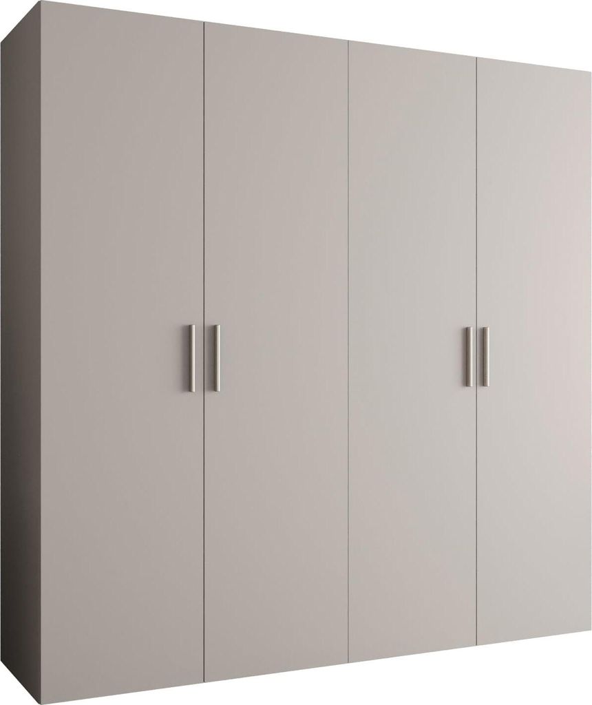 MEBLE KRYSPOL Schrank 200x202x52 cm mit Kleiderstange, 4xTür, BARI, Kaschmir, Griff Silber