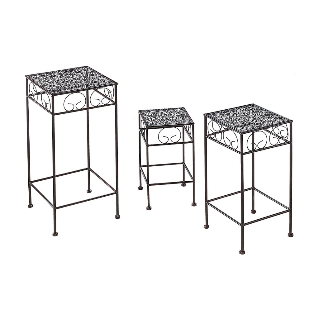 Kobolo Elegante Blumenhocker aus Metall mit wunderschöner Verzierung im 3er Set - Wohnzimmer Esszimmer Büro Einrichtung Dekoration Deco Home Shelf