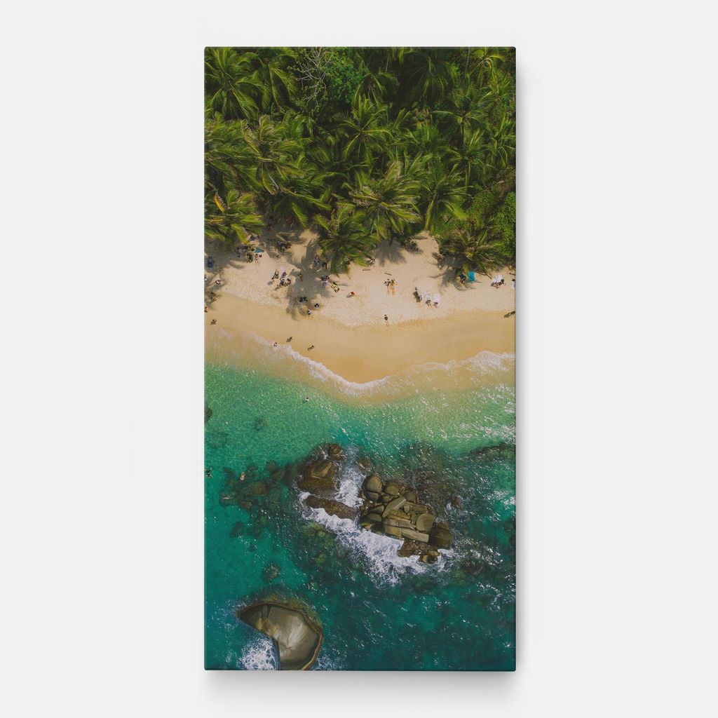 ARTHUB Leinwandbild 60x120 cm, Jungle Beach | Wohnzimmerdekoration, Hängende Bilder, Wanddekoration, Heimdekoration, Landschaften, Sonnenuntergang