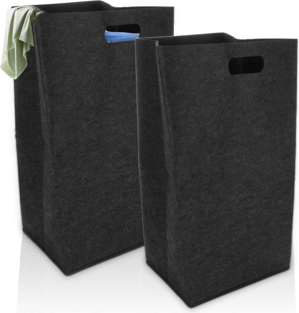 Schmale Faltbare Wäschetonne - 60 Liter, Schwarz, Filz - Für Kleidung, Spielzeug und Handtücher - Platzsparend und Wasserdicht