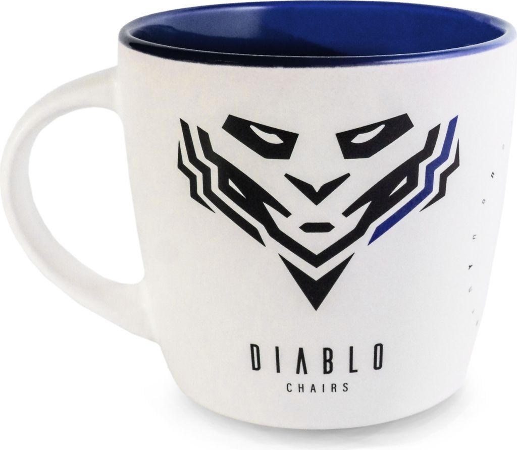 Diablo Keramik Becher Teebecher Kaffebecher Trinkbecher 300 ml Weiß-Blau