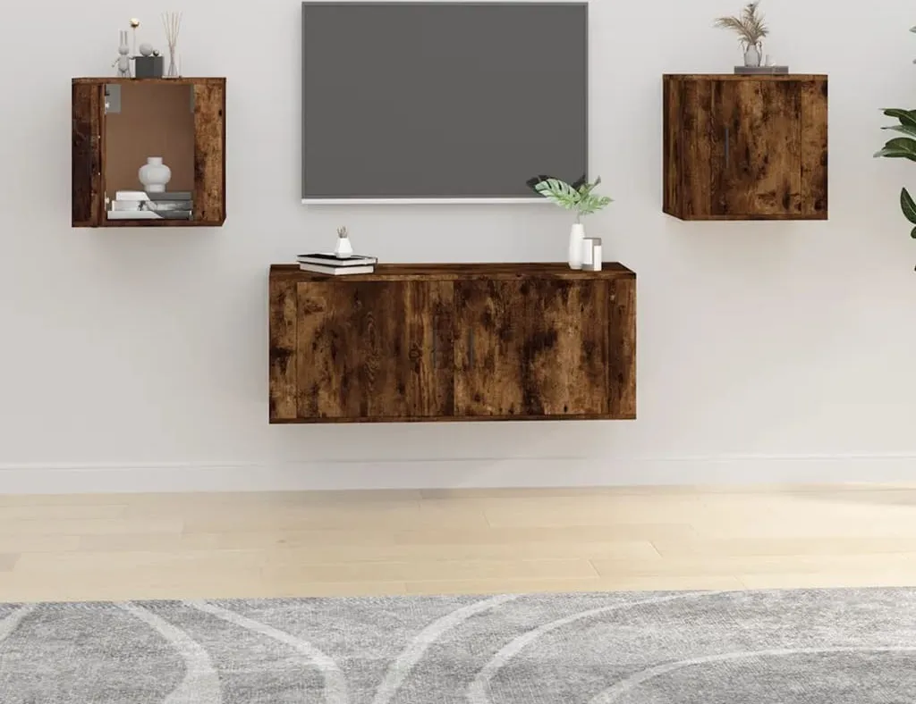 Pensili TV Rovere Fumé 40x34,5x40 cm - Coppia Mobili Sospesi Design