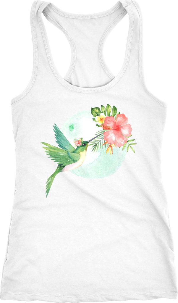 Damen Tank-Top Kolibri Vogel Tropical Summer Jungle Paradise Hummingbird Racerback Slim Fit tailliert Baumwolle Neverless weiß L