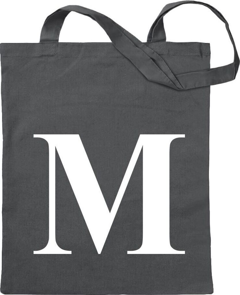 Kiwistar - Baumwolltasche - stahlgrau - Buchstabe M - Alphabet - Tragetasche Stoffbeutel Umhängetasche langer Henkel