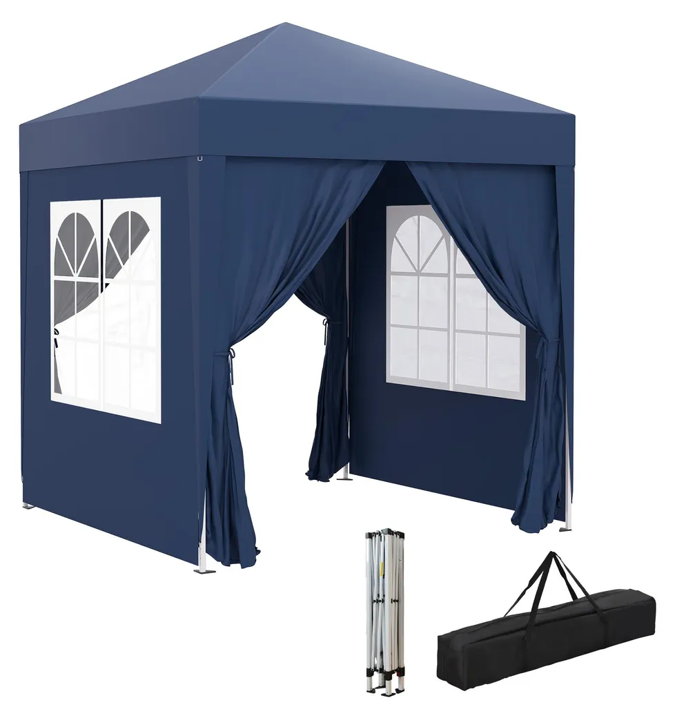 Tonnelle de jardin pliante 2x2m bleue pop-up avec hauteur réglable
