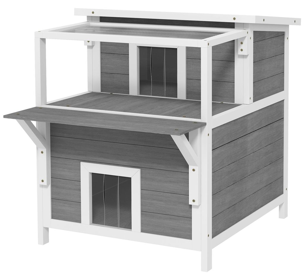 PawHut kattenhuis, kattenhut van dennenhout, kattenhuis met Productafbeelding 