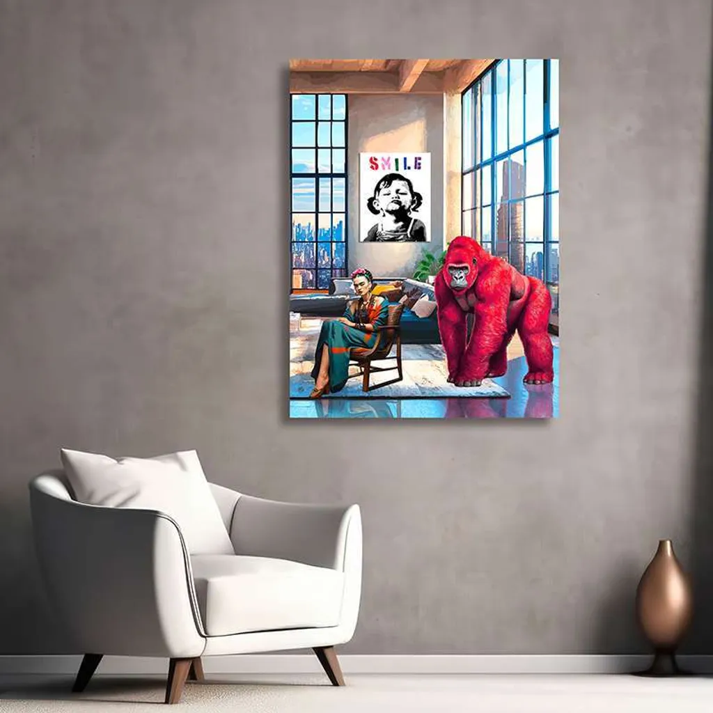 Tableau moderne pour salon Pop Art Frida Gorilla 60x40 cm Surrealoft - 3