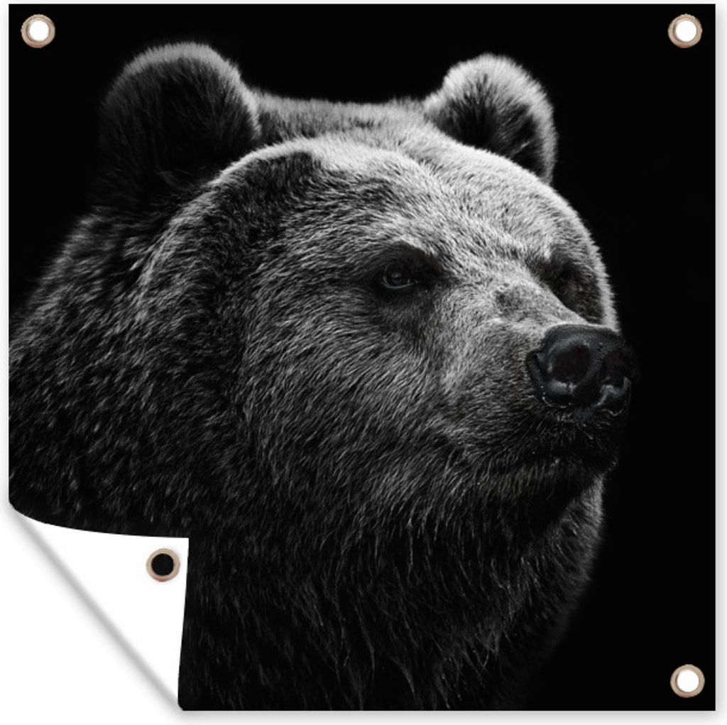 MuchoWow 100x100 cm Outdoor-Poster Gartendeko Sichtschutz Garten Poster für den Garten Bär - Leicht - Schwarz