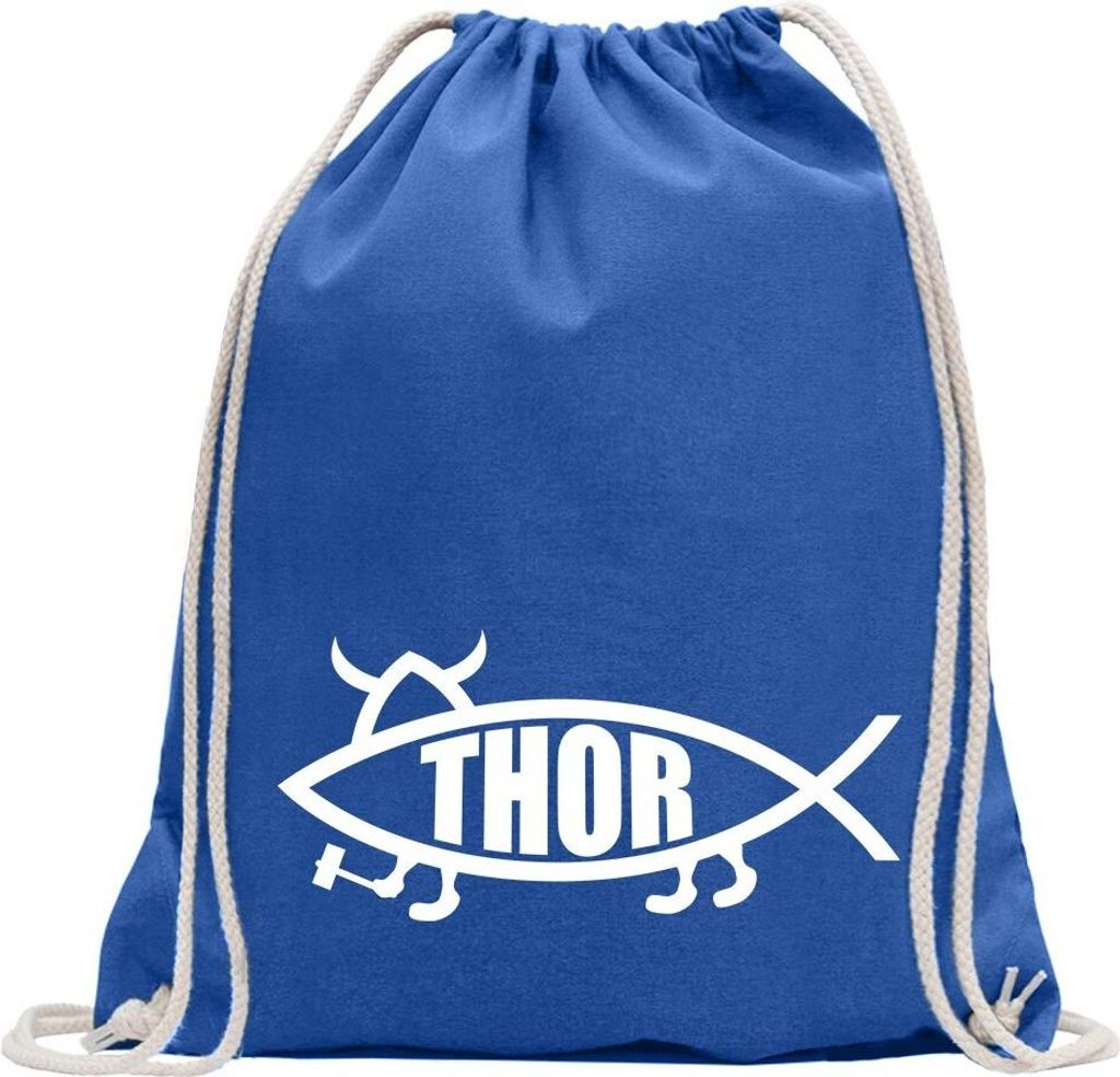 Kiwistar - Turnbeutel - royal - Thor Fisch - Fun Rucksack Sport Beutel Gymsack Baumwolle mit Ziehgurt