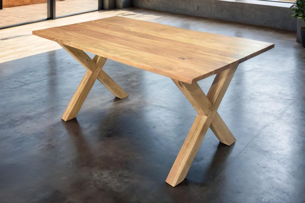 Esstisch 240x100 cm Murcia, Akazienholz massiv & naturfarben, Baumkantentisch mit X-Holzgestell, echte Baumkante, pflegeleichter Holztisch/Massivho...