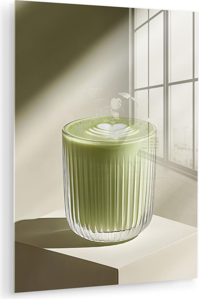 MuchoWow Glasbilder - Bilder auf Wandbild - Foto auf Glas Matcha - Glas - Grün - Minimalistisch 60x80 cm Wanddekoration aus Glas - Acrylglasbild -...
