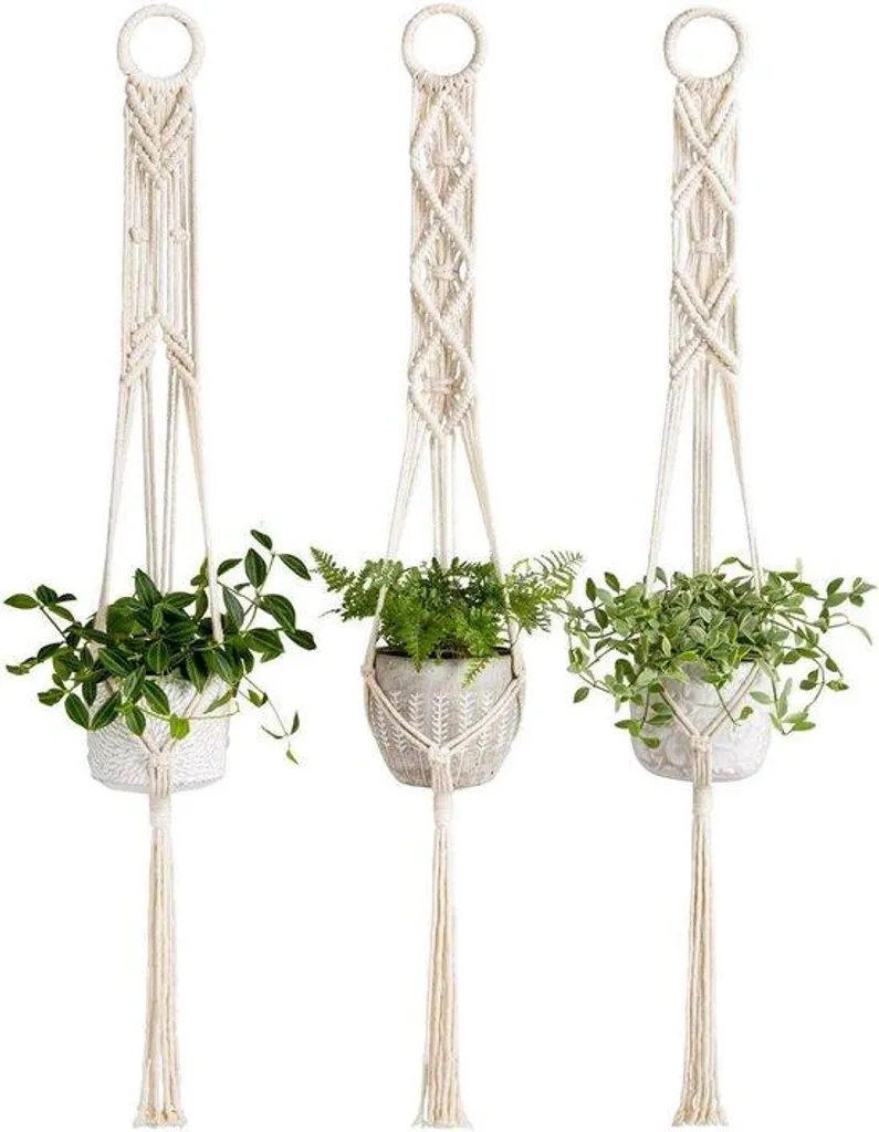 Aménager jardin intérieur - Pack 3 suspensions plantes macramé 99 cm