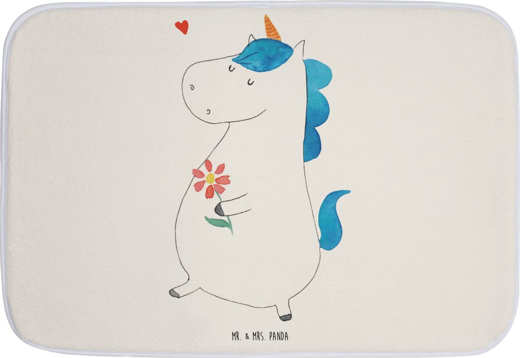 Mr. & Mrs. Panda Badematte Einhorn Spaziergang - Weiß - Geschenk, Mutter, Unicorn, Freude, Badteppich, Badezimmerteppich, Duschvorleger, Motivatio...