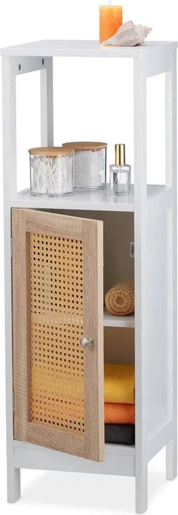 Petit meuble de salle de bain blanc 96 cm avec 3 étagères de rangement Pro