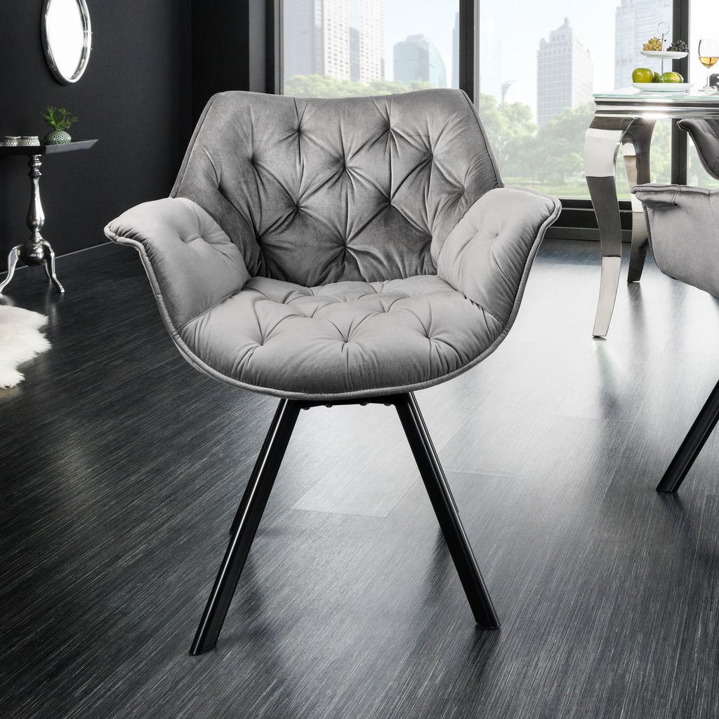riess-ambiente Drehbarer Stuhl THE DUTCH COMFORT grau Samt Produktbild 