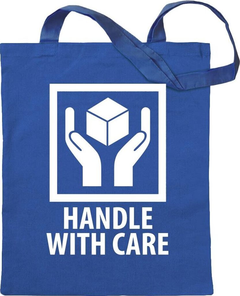 Kiwistar - Baumwolltasche - royalblau - Handle with Care Paket - Tragetasche Stoffbeutel Umhängetasche Langer Henkel
