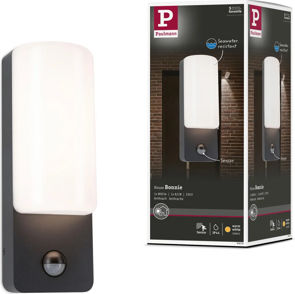 Applique LED Paulmann Bonnie Antracite Sensore Crepuscolare 8.5W