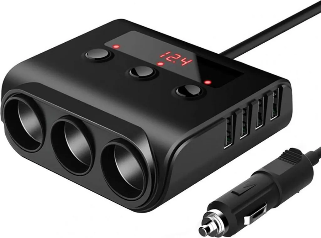 Sdoppiatore Accendisigari Auto 120W: 3 Prese e 4 USB con Voltmetro LED - 5