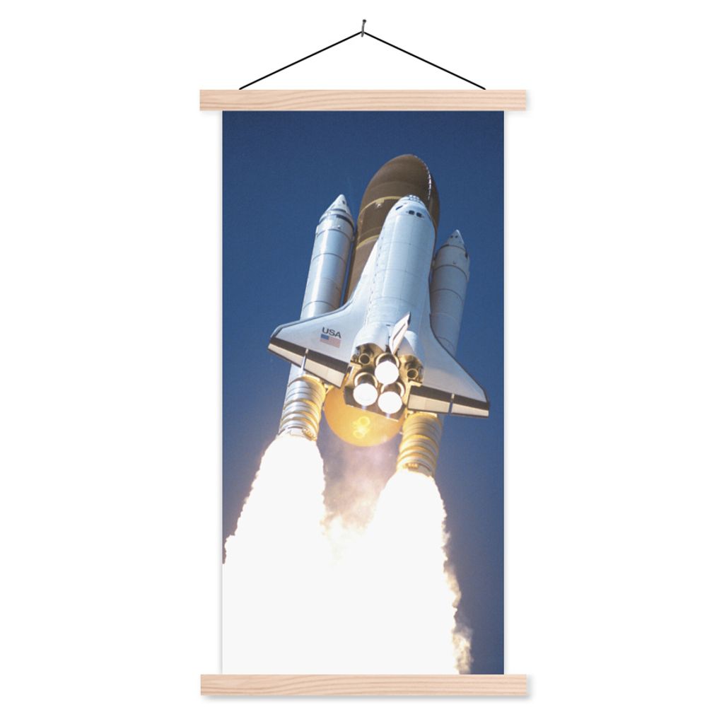 MuchoWow Textilposter Nahaufnahme des Starts einer Raumfähre 60x120 cm mit holzfarbenen Rahmen - Holz