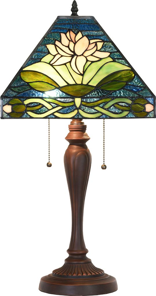 Clayre & Eef Tiffany Tischlampe 31x31x61 cm Grün Blau Glas Blumen