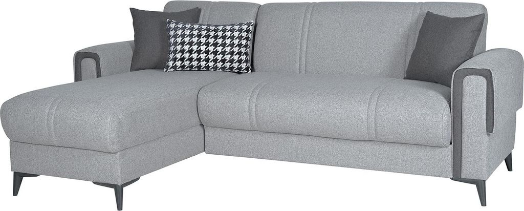 Dmora Schlafsofa mit Ottomane Ogna 238x158 cm Hellgrau, Stauraum