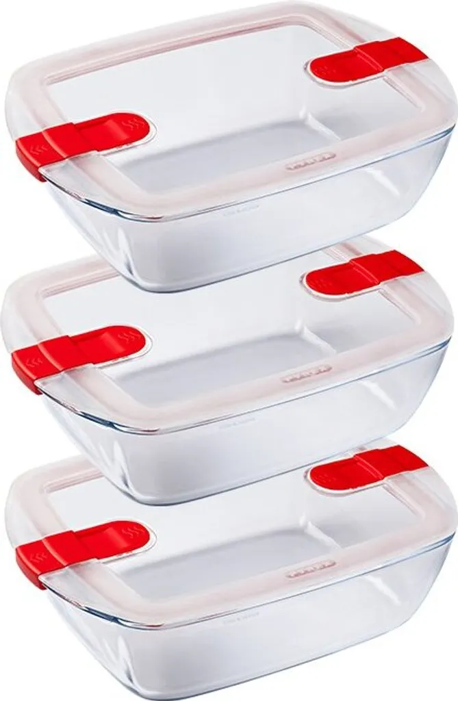 Récipients Pyrex Cook & Heat Verre Borosilicate avec Valve Micro-ondes 3x