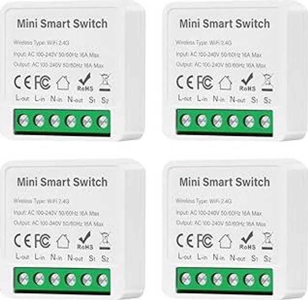 Modulo Smart Switch WiFi Tuya 4 Pezzi - Compatibile Google Home Mini