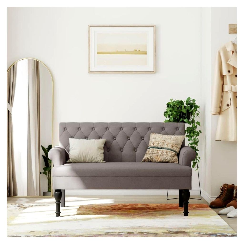 Sitzbank mit Rückenlehne Taupe 120x62x75,5 cm, Polsterbank mit Armlehnen, Bettbank mit Holzbeinen, Flurbank für Wohnzimmer und Büro, Modern