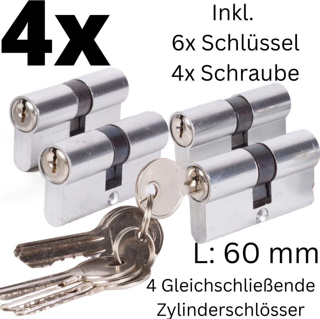 LÖWEN 60 Mm 4x Zylinderschloss 30/30 Doppelzylinder