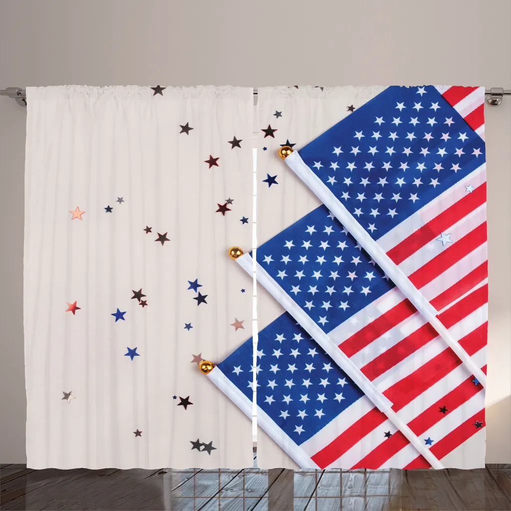 Rideau Décoratif 4 Juillet pour Grand Salon Rustique Drapeaux 280x225 cm