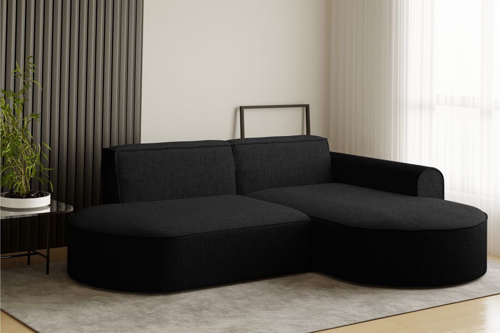 Ecksofa Designersofa BONDY in Stoff Neve Schwarz Ottomane Rechts