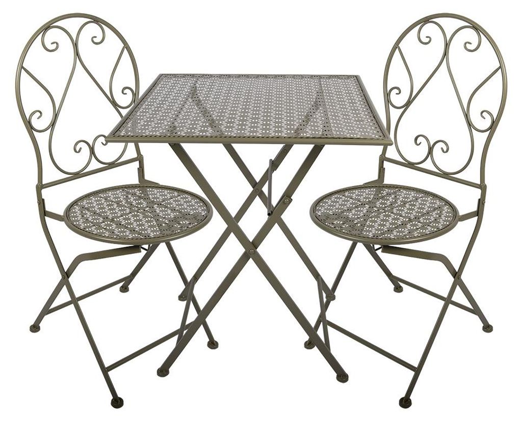 Clayre & Eef Bistro-Set Bistrotisch Bistrostuhl 3-Teilig 60x60x70 / 50x40x93 cm Grün Metall