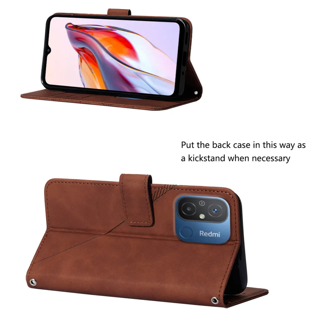 Custodia Flip Vintage Xiaomi Redmi 12C & Poco C55 - Marrone Goffrato - 3