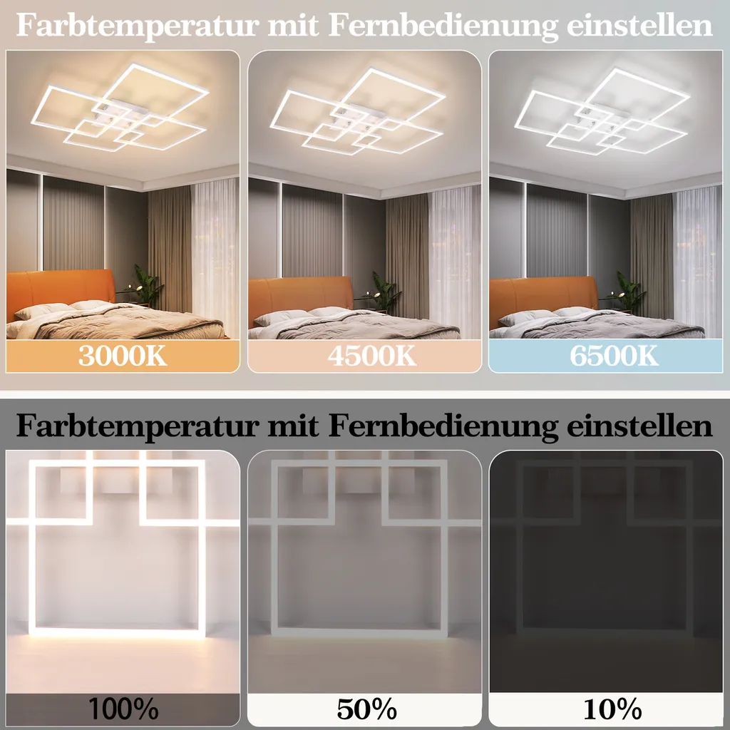 ZMH plafoniera LED soffitto soggiorno 4 cornice bianca camera da letto lampada moderna soggiorno lampada 32W 3000K cucina lampada bianco caldo sala da pranzo lampada rettangolare design per camera da letto sala da pranzo - 6