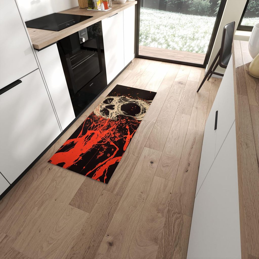 Küchenteppich 60x150cm rutschfest & abwischbar PVC Läufer - Schreiendes Schädel