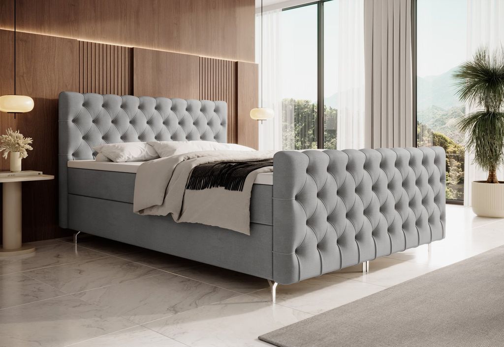 Polsterbett 140x200 ADRIA PLUS mit Stauraum - hellgrau