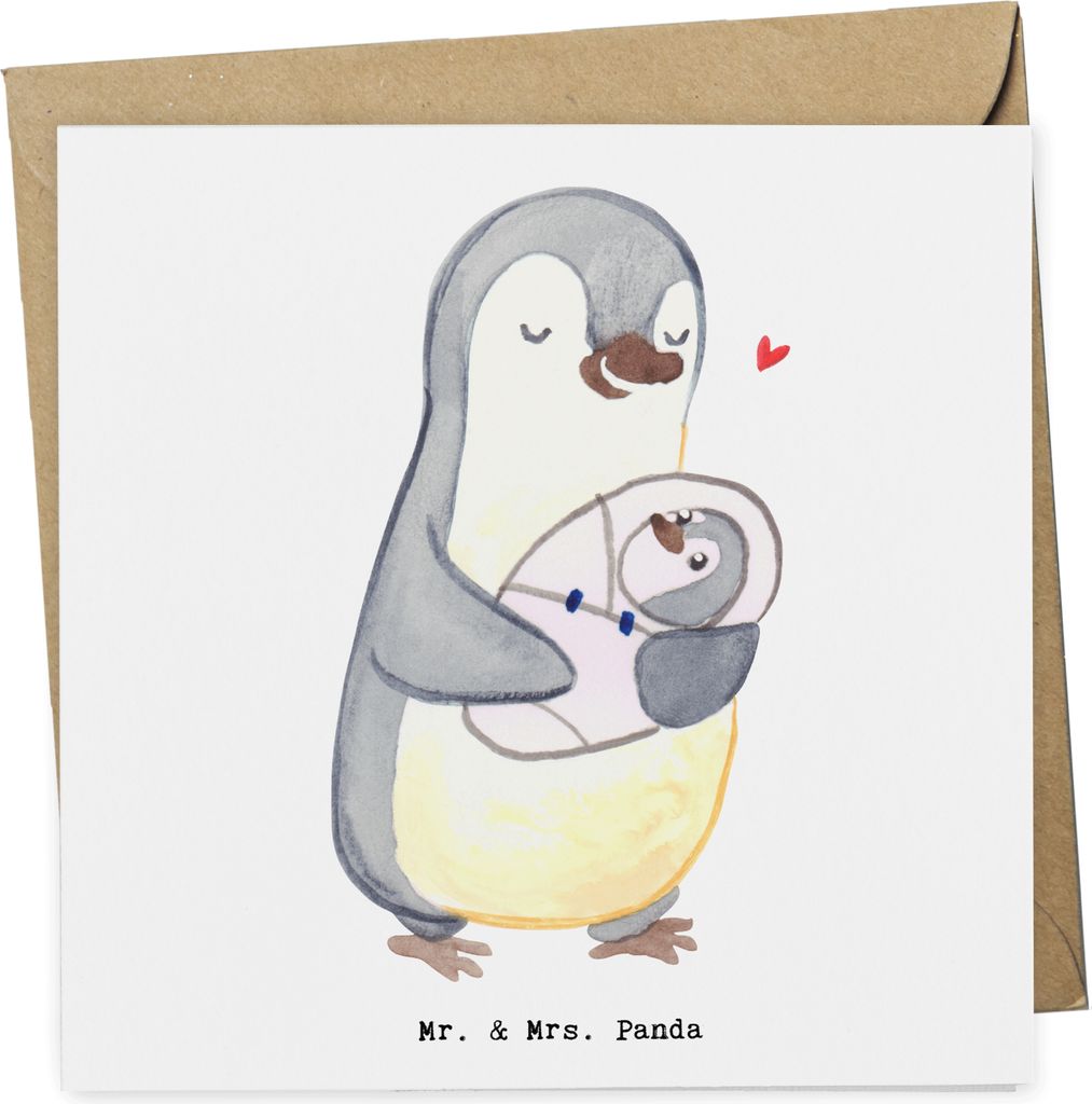 Mr. & Mrs. Panda Glückwunschkarte Krippenerzieher Herz - Weiß - Geschenk, Erzieher, Kindertagesstätte, KITA, Baby, doppelkarte, Geburt, faltkart...