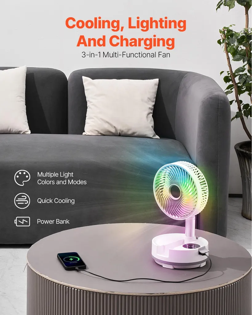 Ventilateur de Table Silencieux Oscillant 90° avec Batterie Intégrée