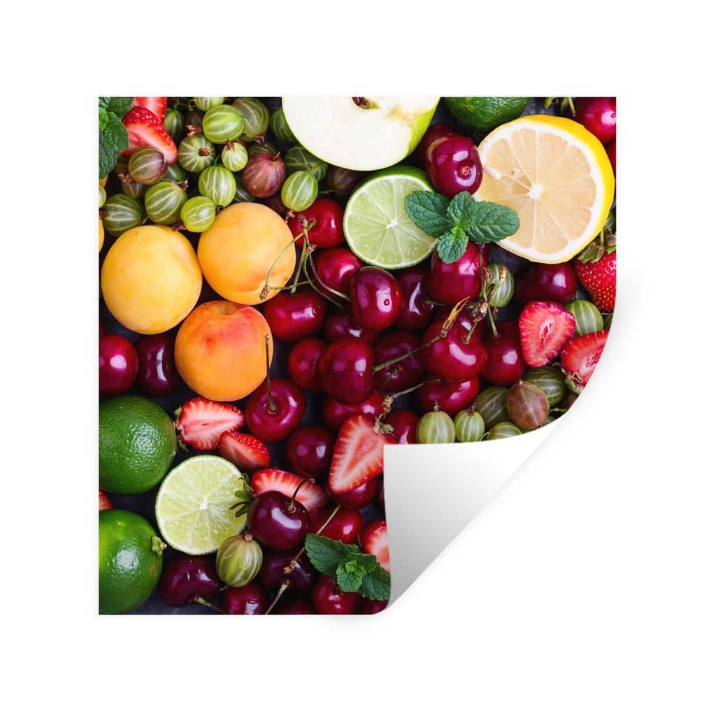 MuchoWow Wandtattoo Wandsticker Wandaufkleber Obst - Farben - Sommer 50x50 cm Selbstklebend und Repositionierbar - Selbstklebend - Fototapeten
