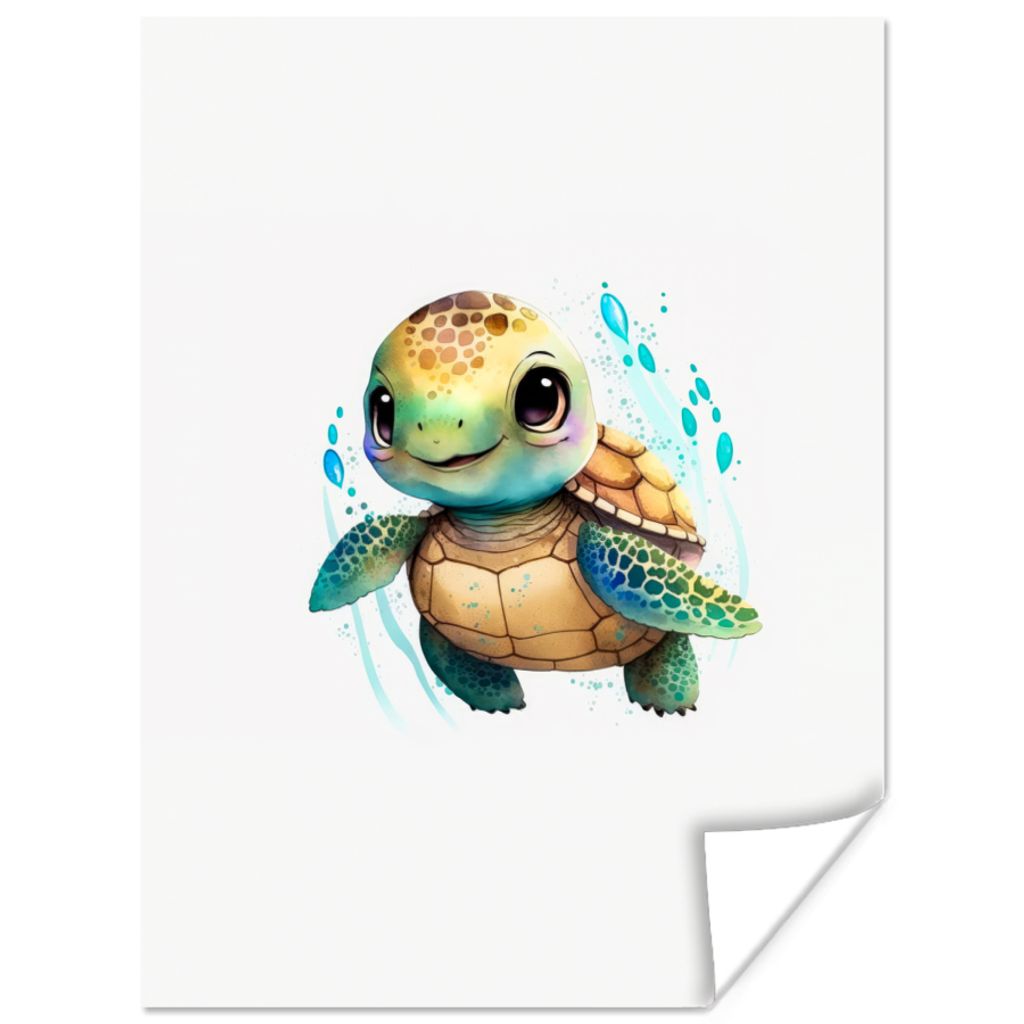 MuchoWow Poster Schildkröte - Wasserfarben - Tiere - Mädchen - Jungen 90x120 cm - Wohnzimmer