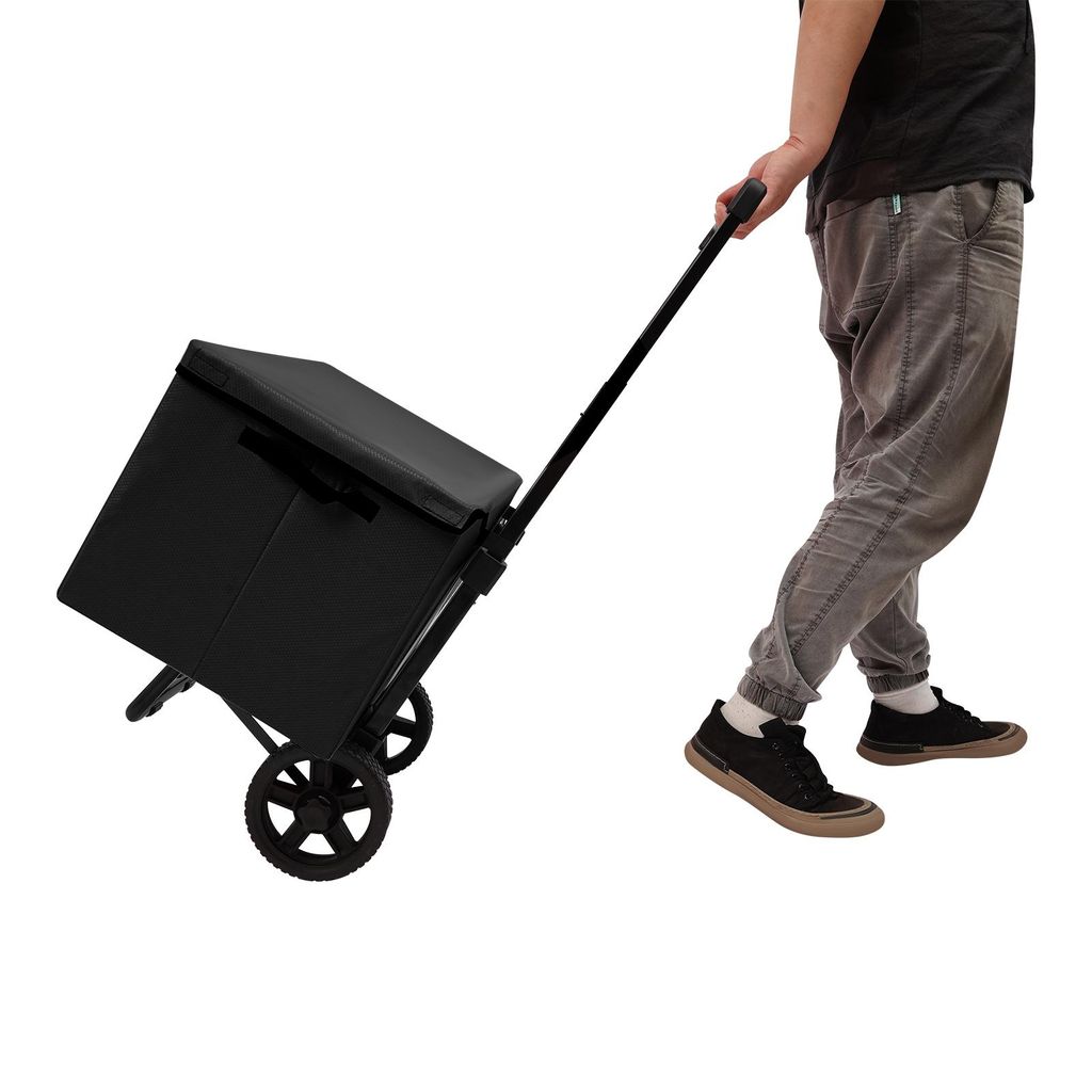 64L Einkaufstrolleys 55*36cm Klappbarer Handwagen mit Rädern Einkaufswagen Transportwagen Schwarz