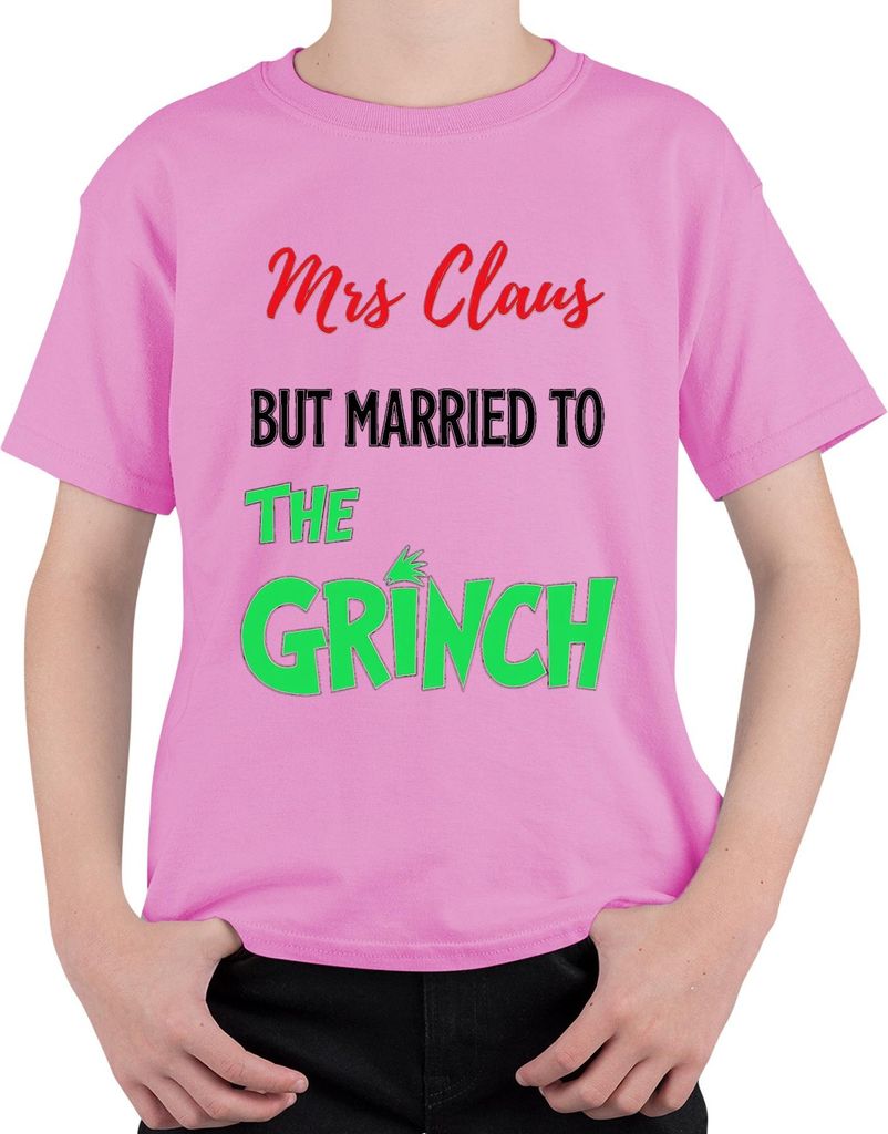 Mrs Claus But Married To The Grinch Weihnachten Paar Geschenk Uni Kinder T-Shirt, Pink, 152